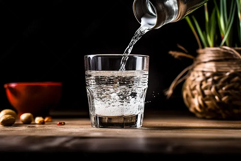 白酒倒酒清晰的摄影图高清的图片电商产品拍摄饮品放在木板上的酒杯