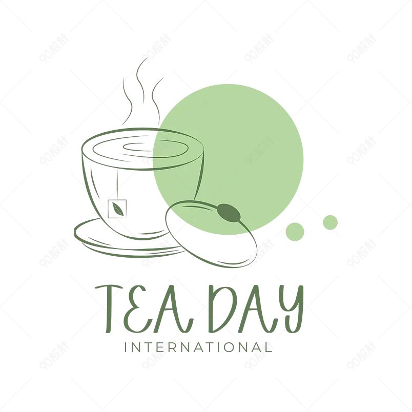 国际茶日绿色线稿茶杯