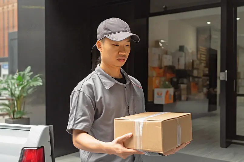 清晰的摄影图高清的图片快递员送快递签收