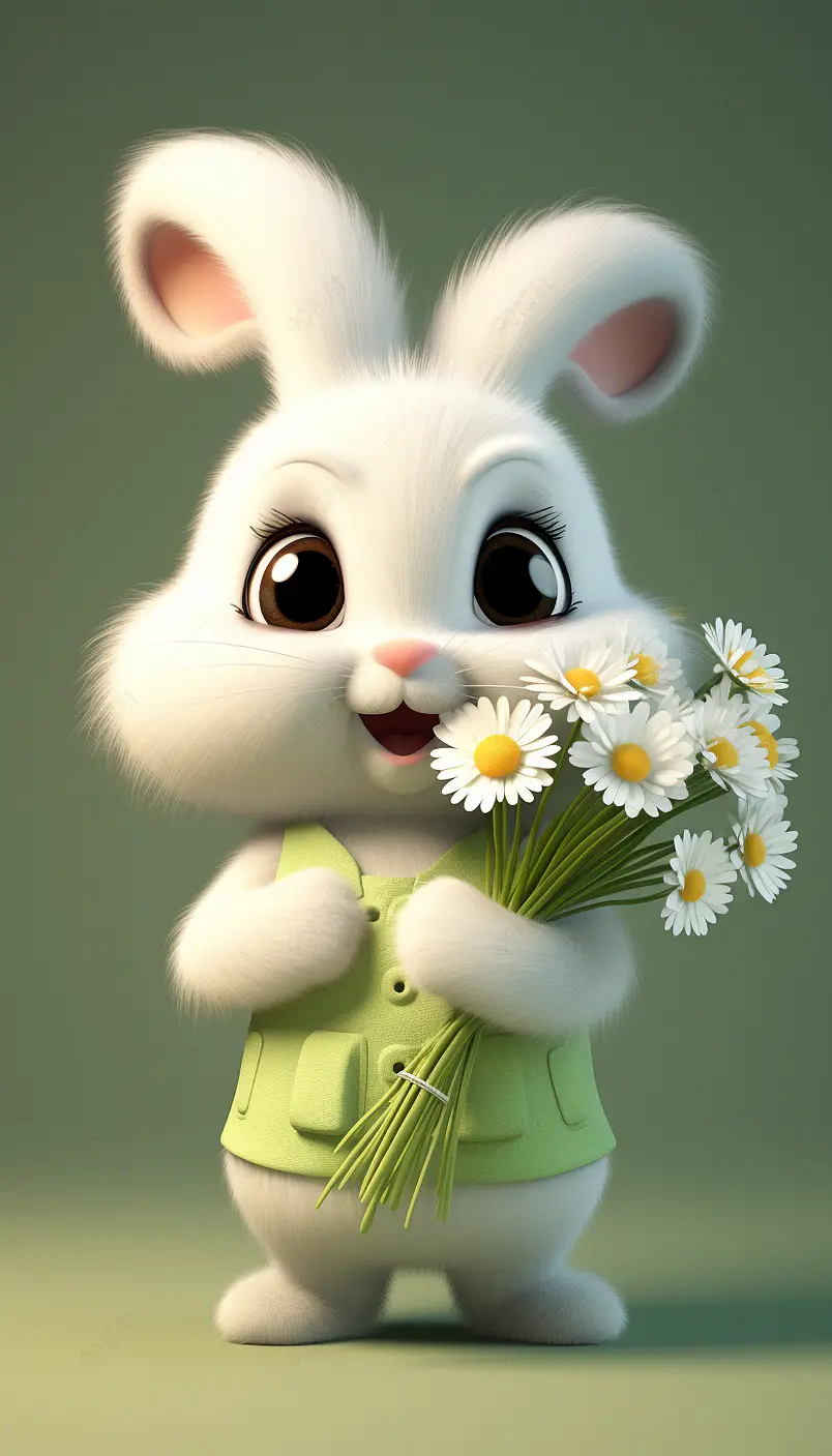 可爱兔子拿着小花数字艺术