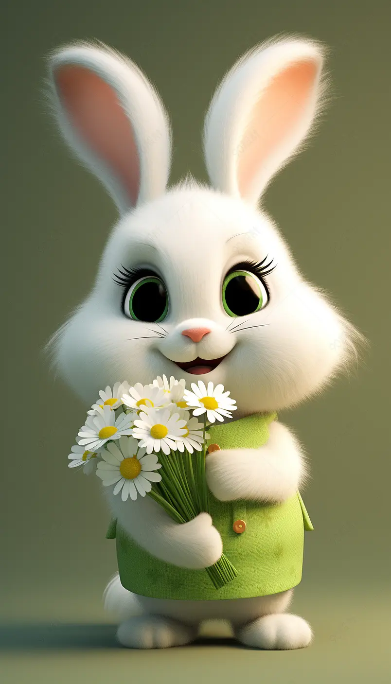 可爱兔子拿着小花数字艺术