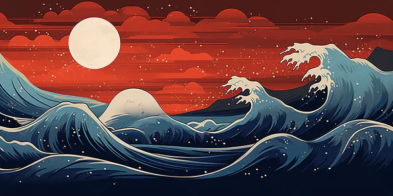 中秋节国潮风蓝色插画海报背景