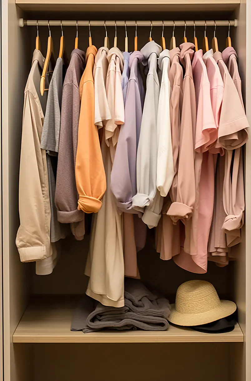 衣服挂在衣柜里