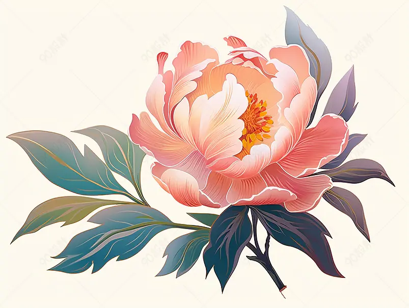牡丹芍药樱花桃花梅花国潮手绘插画元素图案