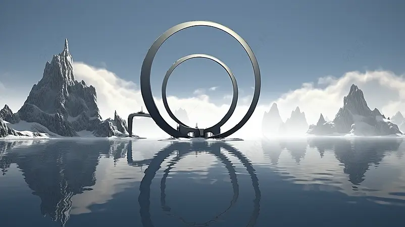 3D渲染简约现代中国风山水海报背景