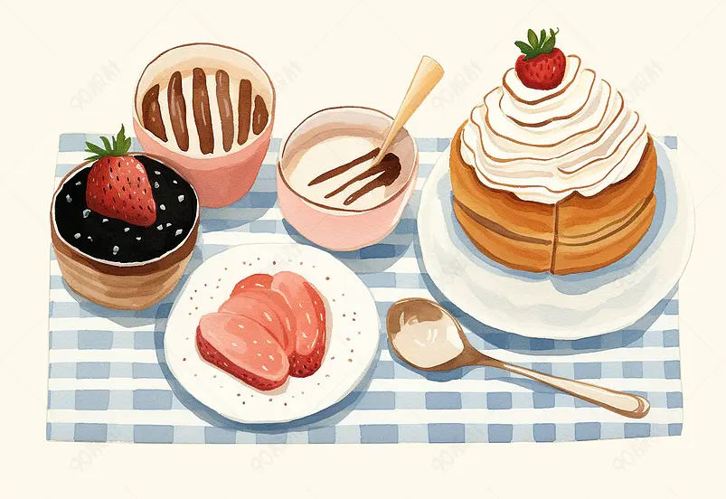 面包甜品下午茶插画