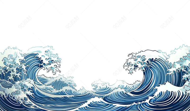 海浪纹中式纹样国潮插画