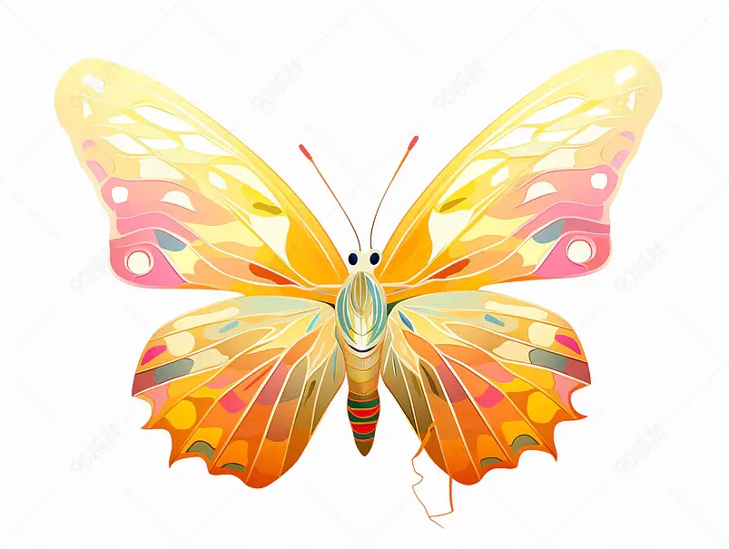 蝴蝶国潮国风手绘插画元素