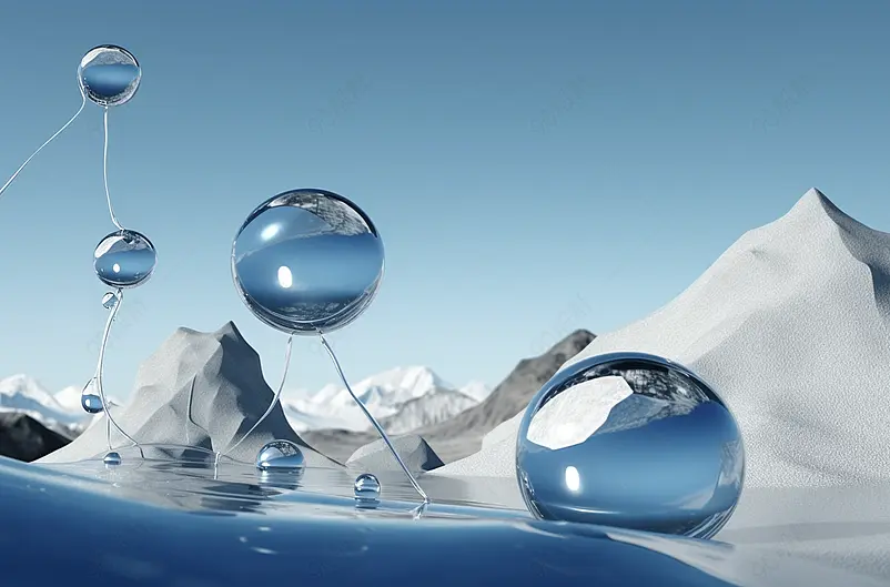 水分子模型和产品展示台，三维图形