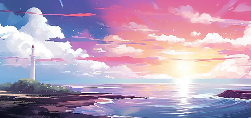 日系小清新唯美列车天空之境插画