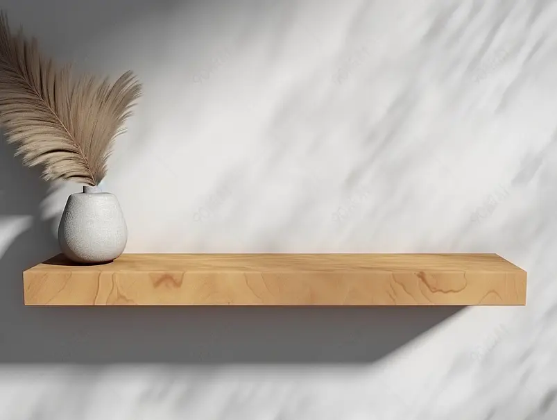 树影斑驳下的木制产品展示台