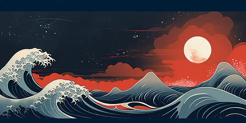 中秋节国潮风蓝色插画海报背景