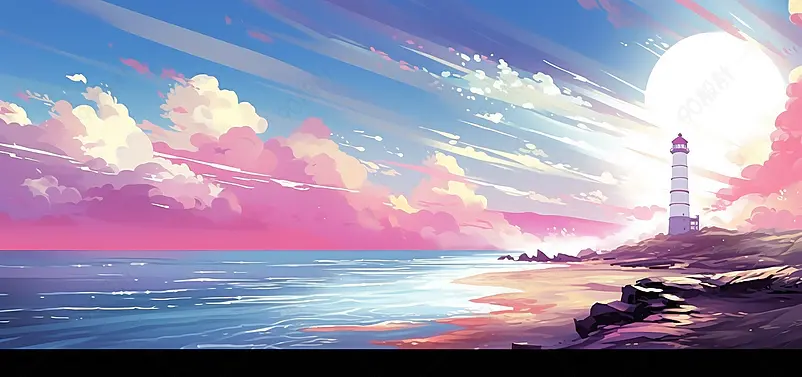 日系小清新唯美列车天空之境插画