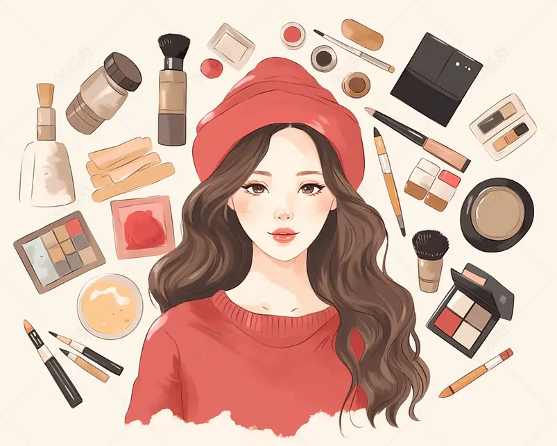 女孩化妆品插画