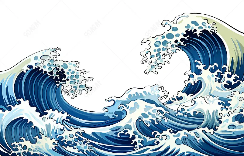 海浪纹中式纹样国潮插画