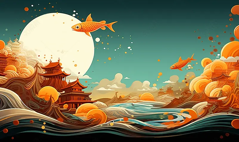 金融理财古典中国风背景国潮插画