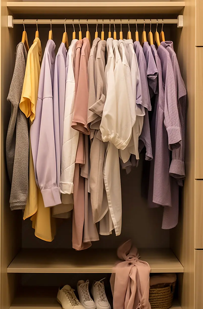 衣服挂在衣柜里
