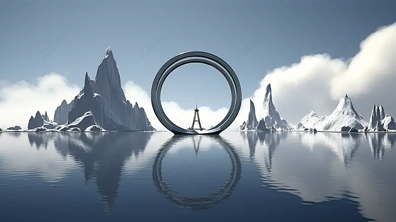 3D渲染简约现代中国风山水海报背景