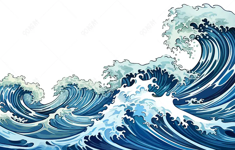 海浪纹中式纹样国潮插画