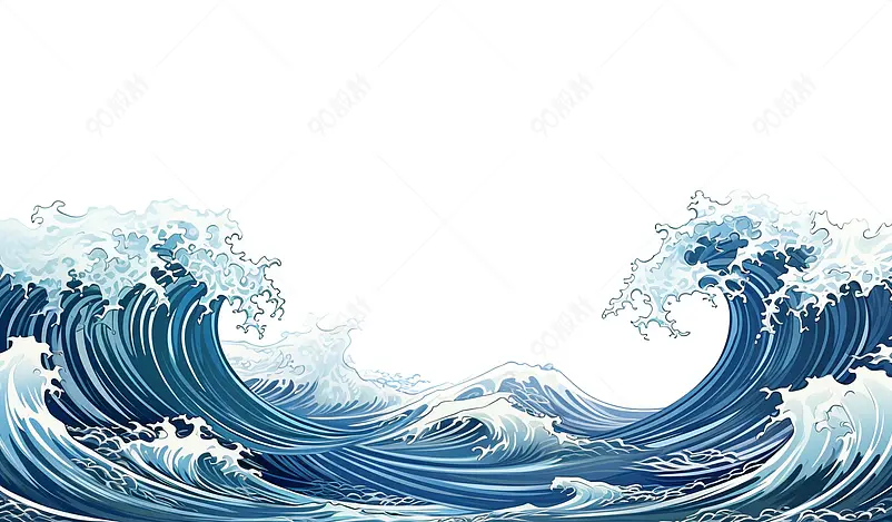 海浪纹中式纹样国潮插画