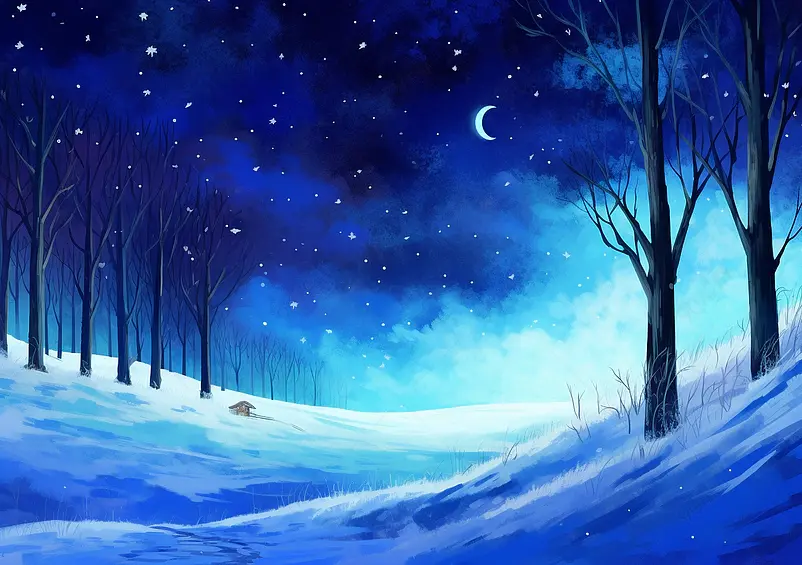 夜晚星空下面是一片宁静的森林插画背景