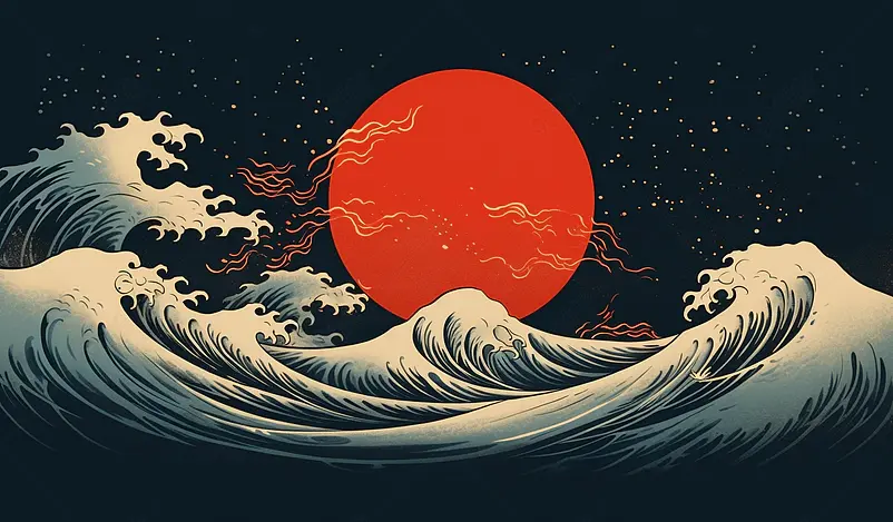 海上生明月,水波纹国风浮世绘插画