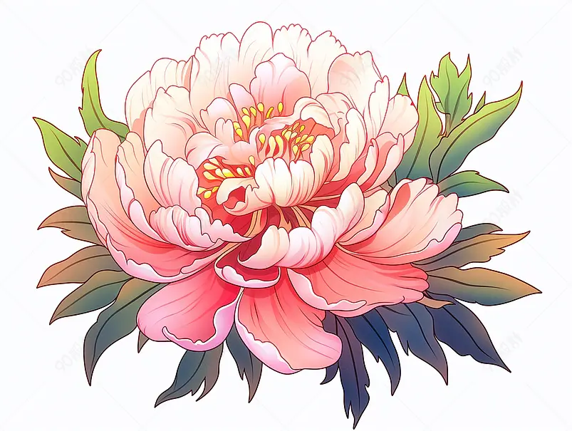 牡丹芍药樱花桃花梅花国潮手绘插画元素图案