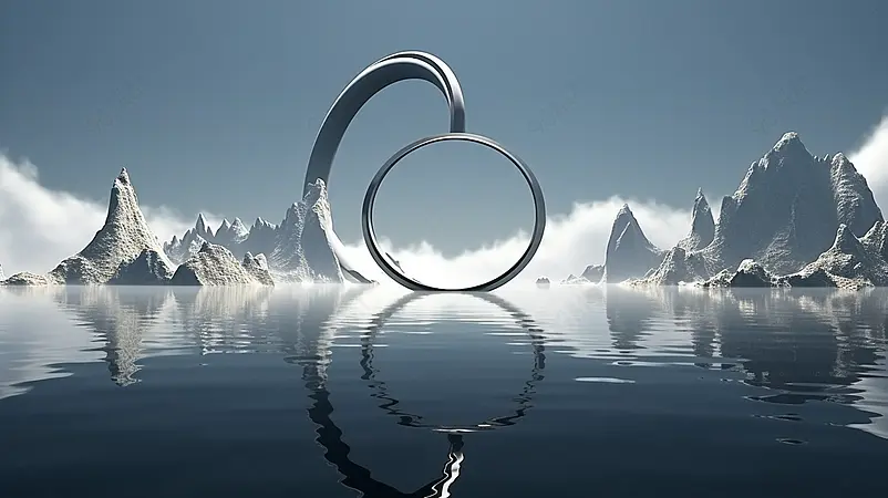 3D渲染简约现代中国风山水海报背景