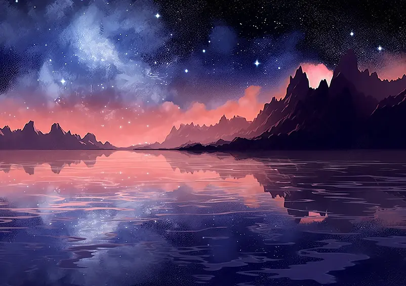 夜晚星空下的大海插画背景