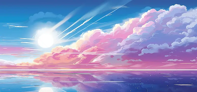 日系小清新唯美列车天空之境插画