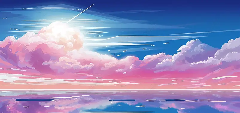 日系小清新唯美列车天空之境插画