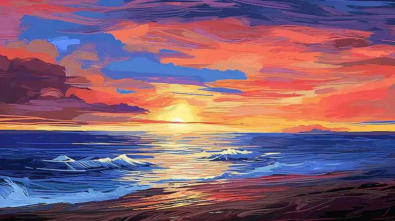 火烧云色块插画背景