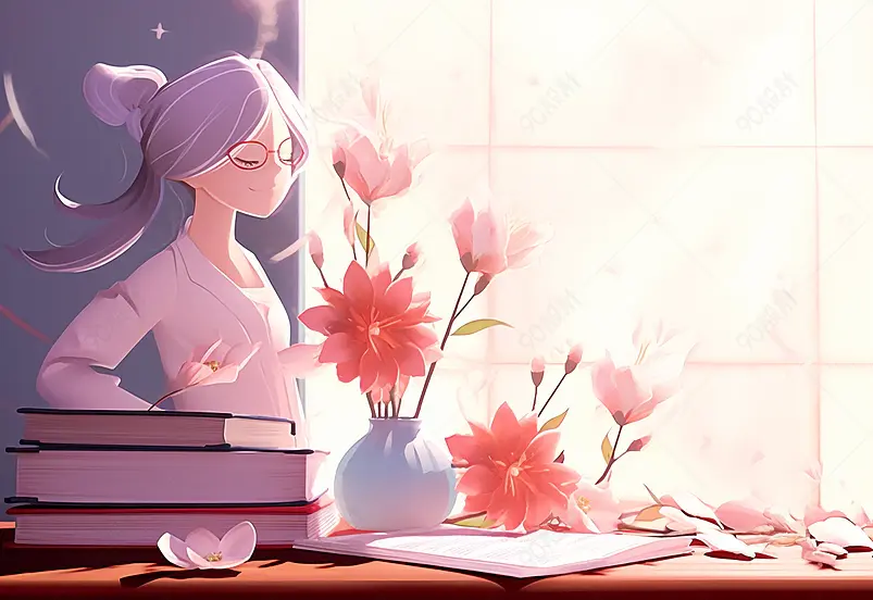 粉色温馨教师节插画海报