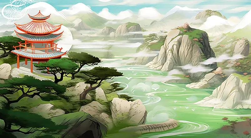 国潮风大自然青岛崂山巨峰风景插画