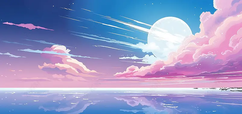 日系小清新唯美列车天空之境插画