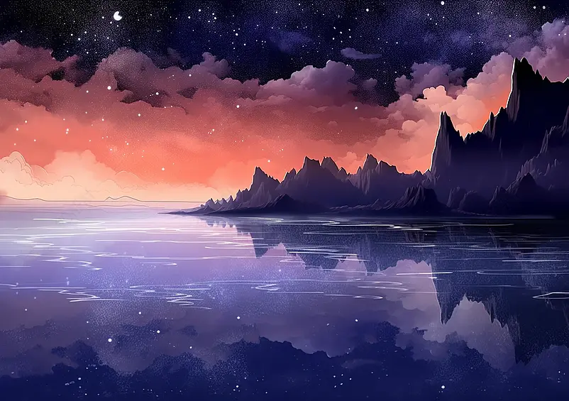 夜晚星空下的大海插画背景