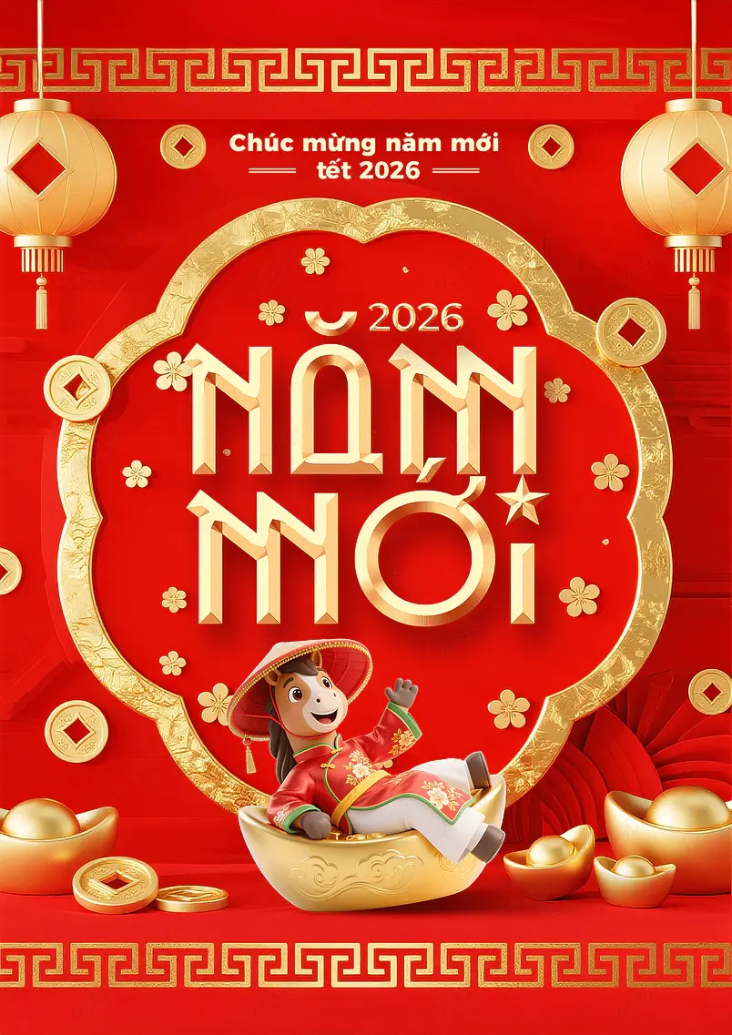 灯笼边框元宝2026农历马年越南新年春节节日海报