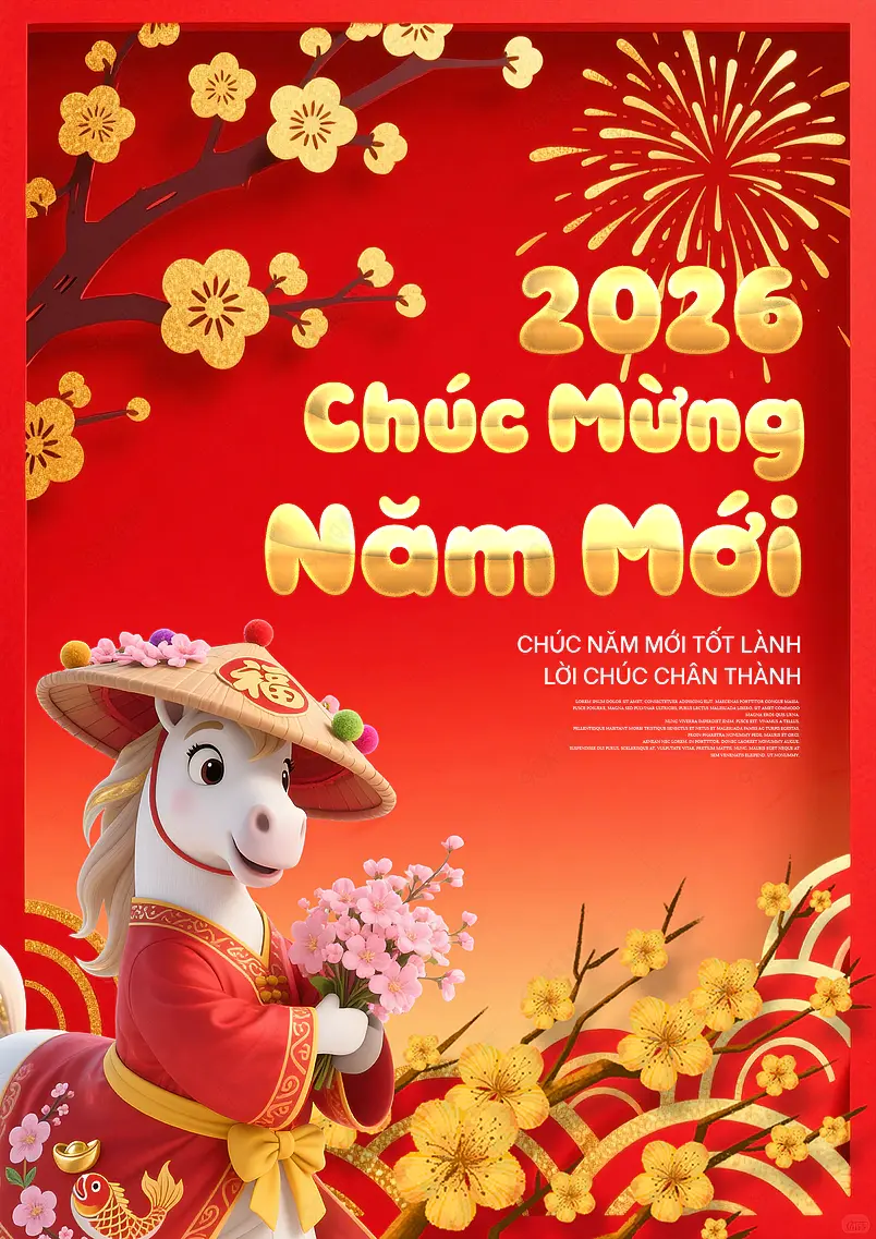 梅花烟花扇子2026农历马年新年春节节日海报