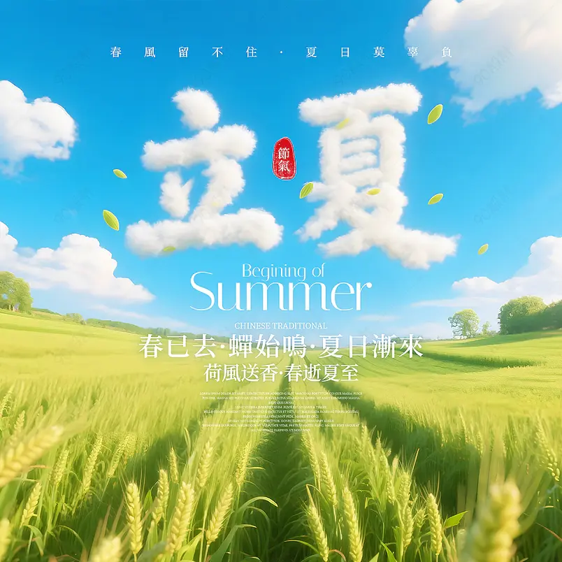 麦田蓝天白云传统二十四节气立夏社交媒体广告
