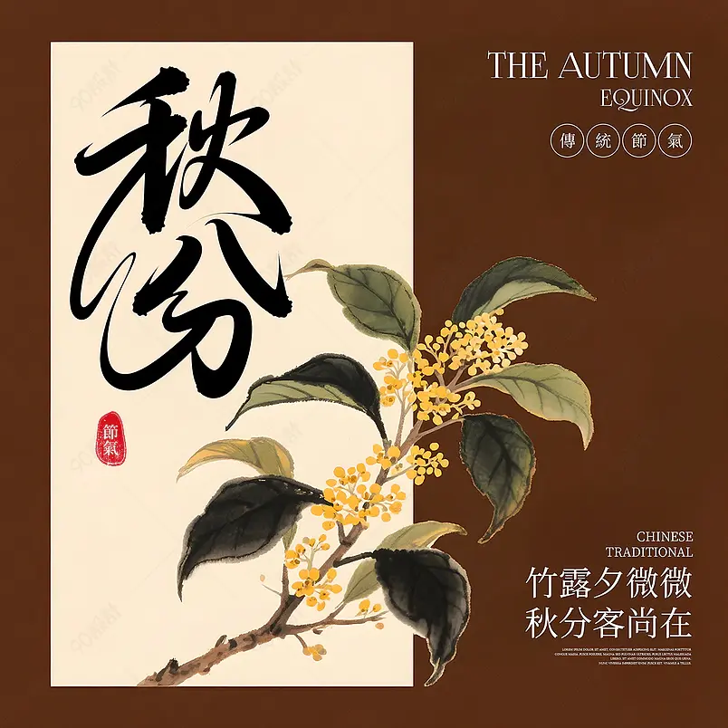 卡通插画花卉植物传统二十四节气秋分社交媒体广告