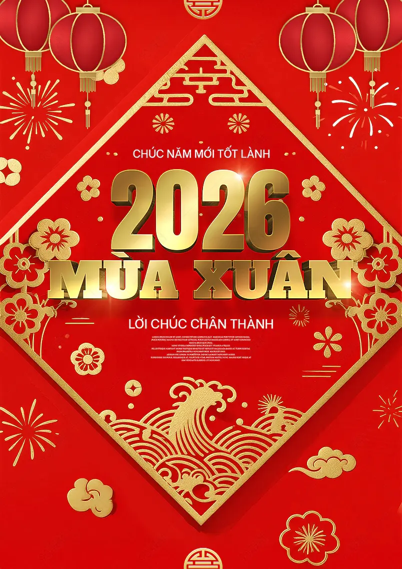 卡通灯笼烟花花卉浪花边框2026农历马年新年春节节日海报