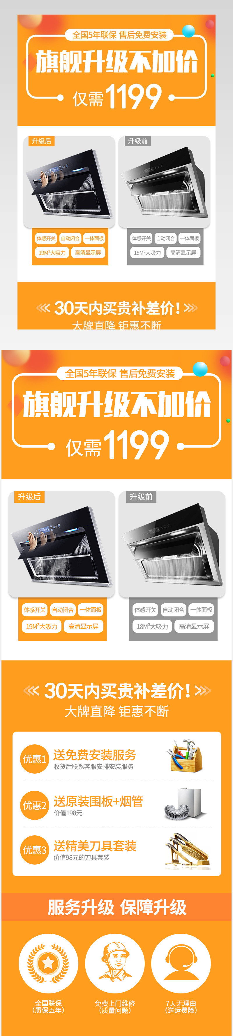 厨房大家电烟机灶具消毒柜小家电产品营销页退货包装补差价