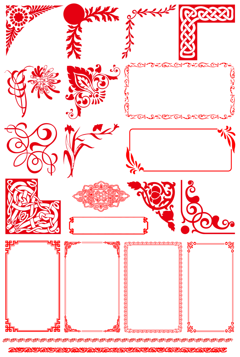 红色中国风花边花纹窗花边框