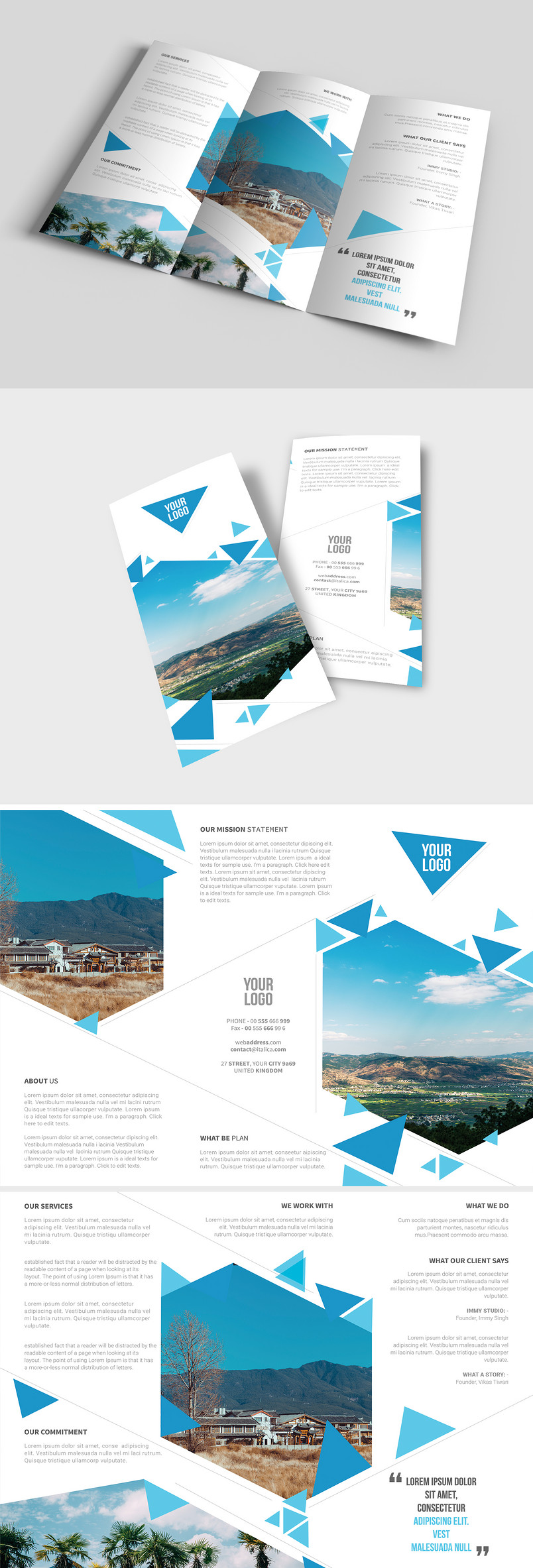 蓝色高档通用科技商务企业三折页