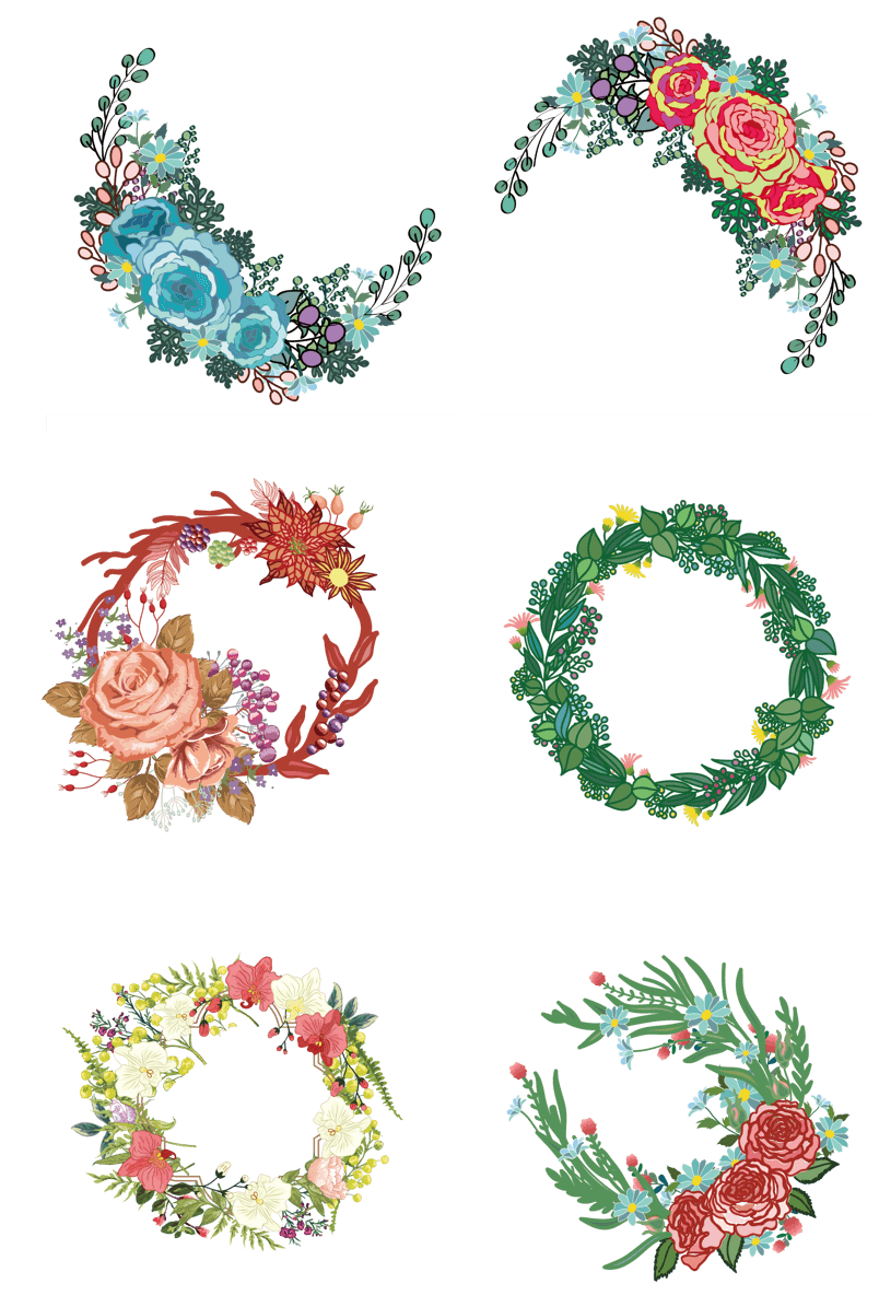 手绘彩色花环矢量图