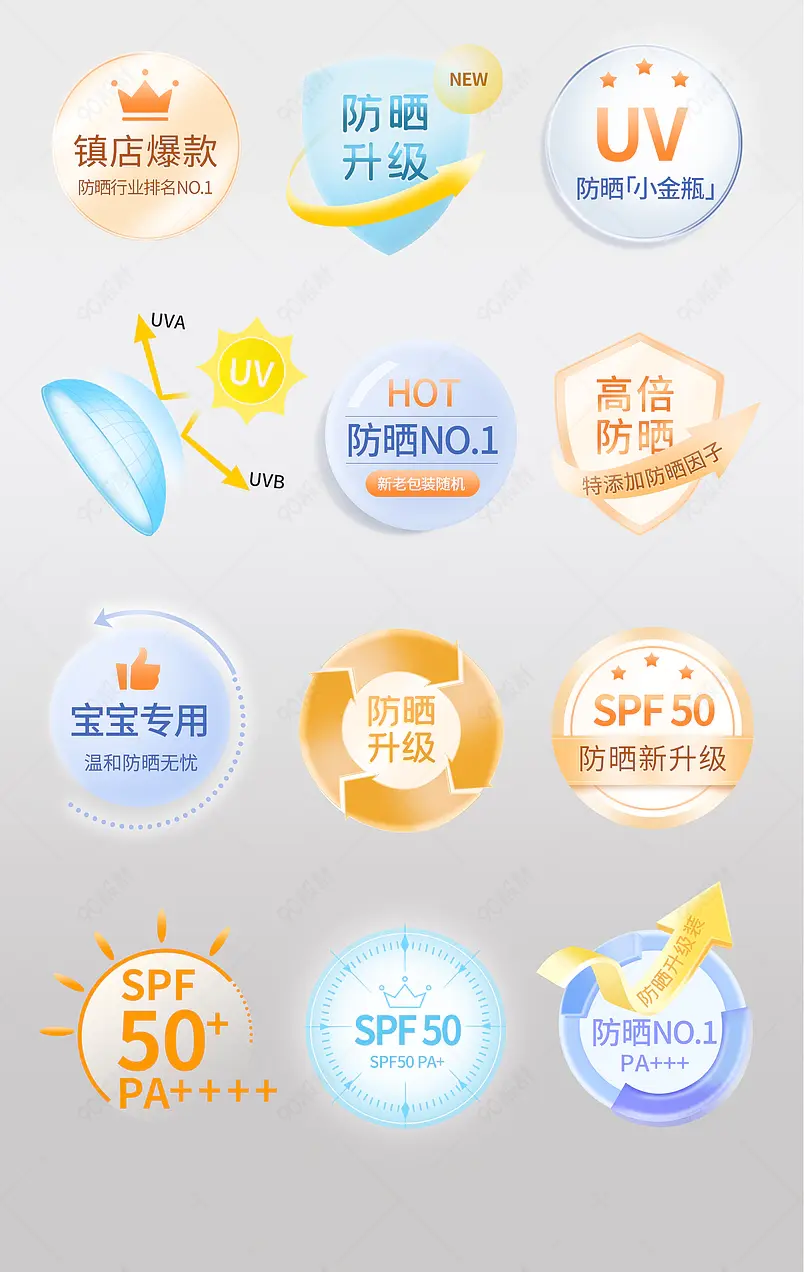  夏季出游防晒霜化妆品促销标签