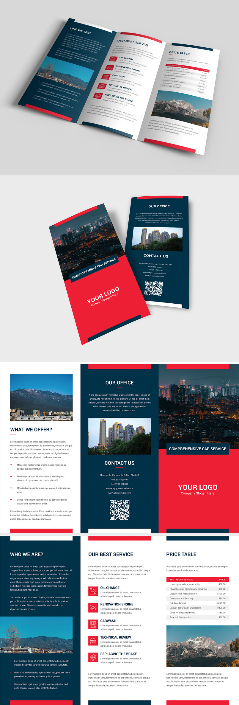 红黑色大气创意广告设计公司三折页