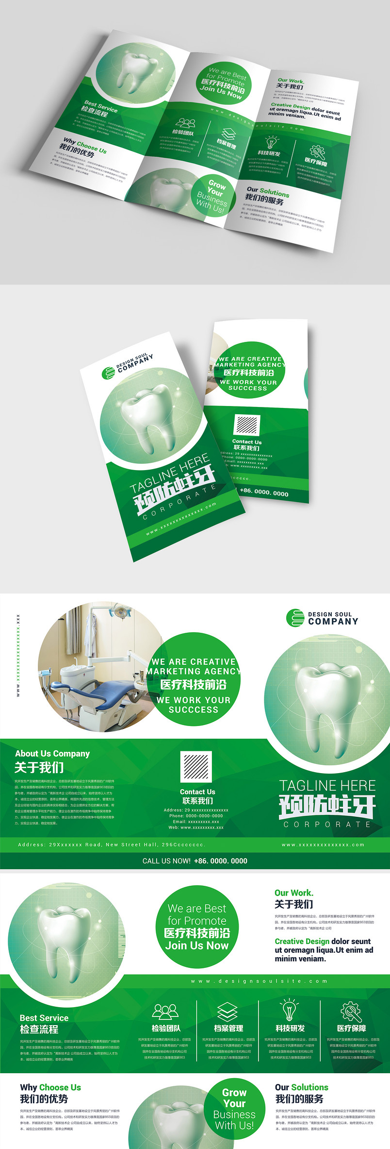 绿白色牙齿简洁大气企业宣传三折页