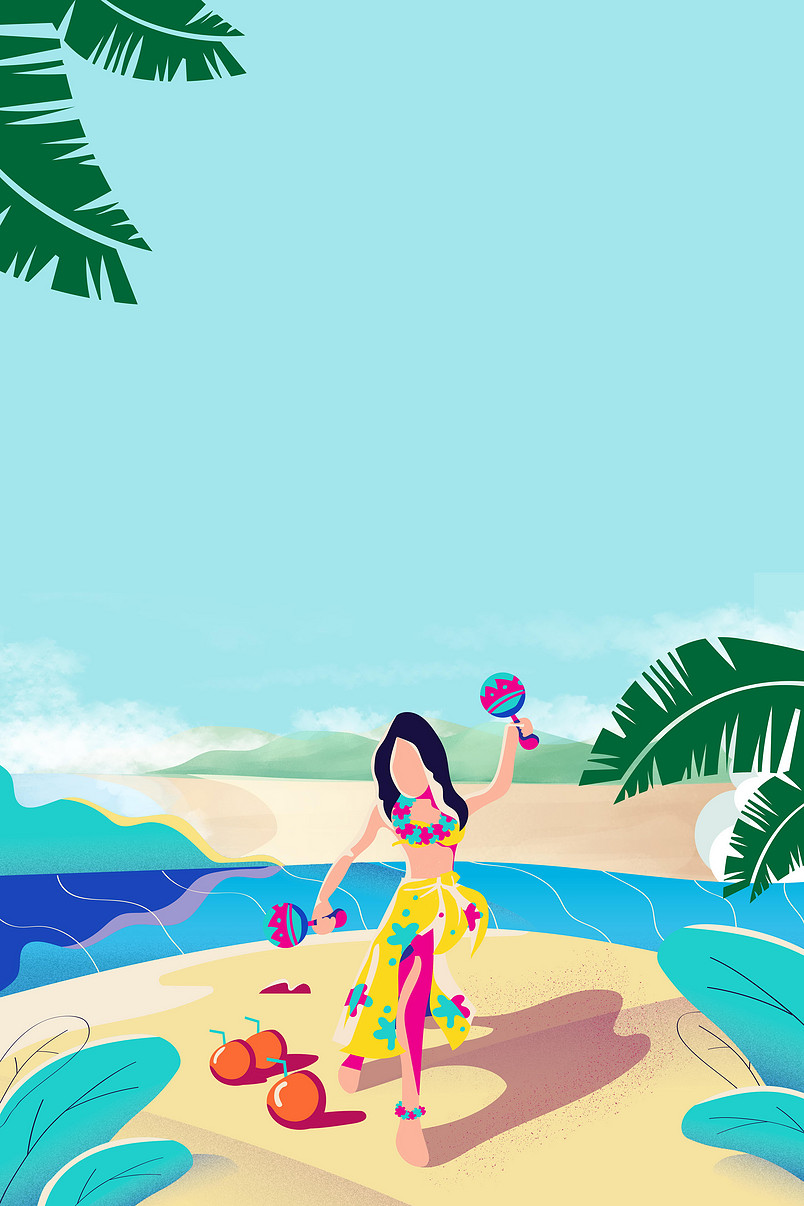 卡通夏天沙滩海滩出游