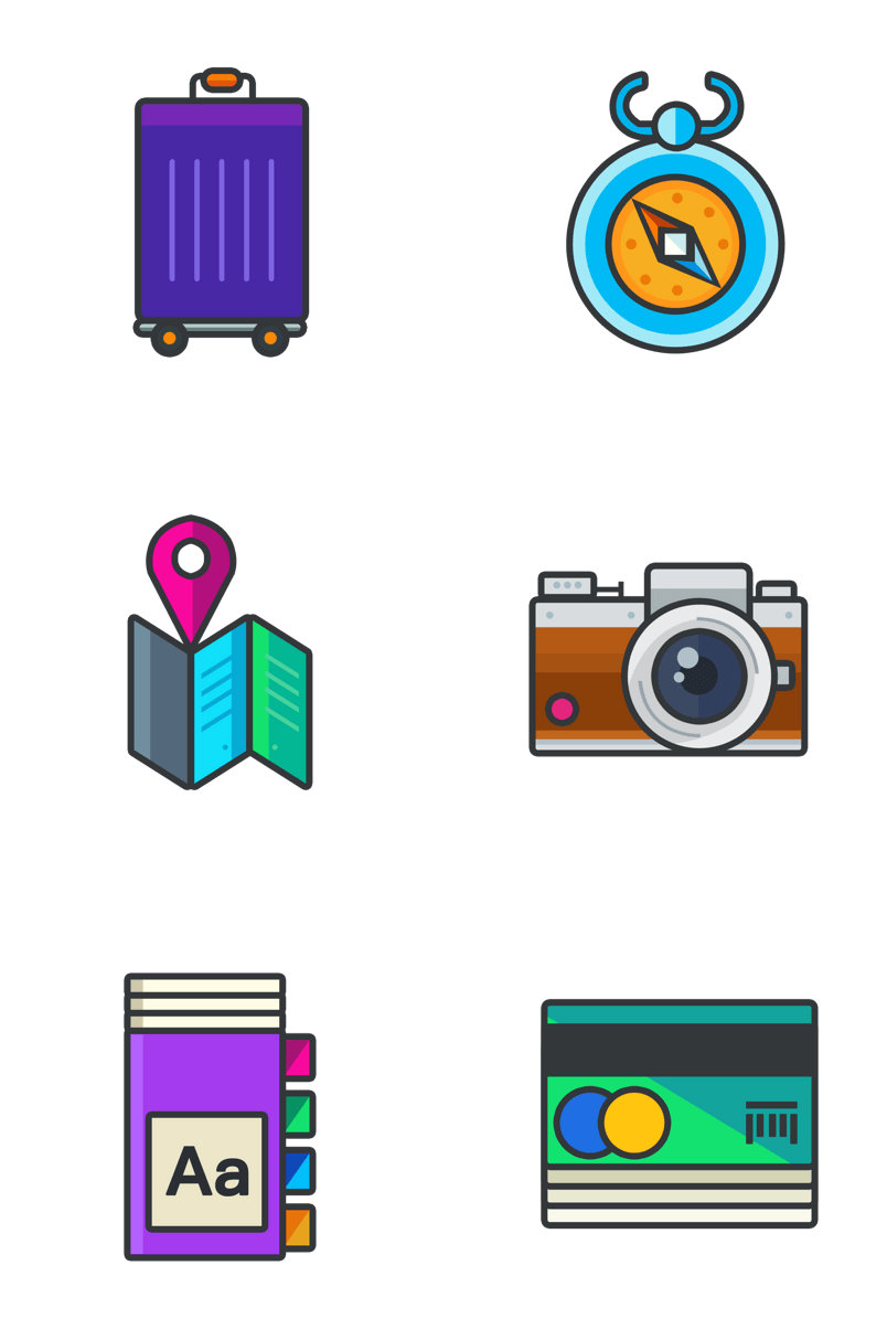 出门旅行必备用品免扣图标插画